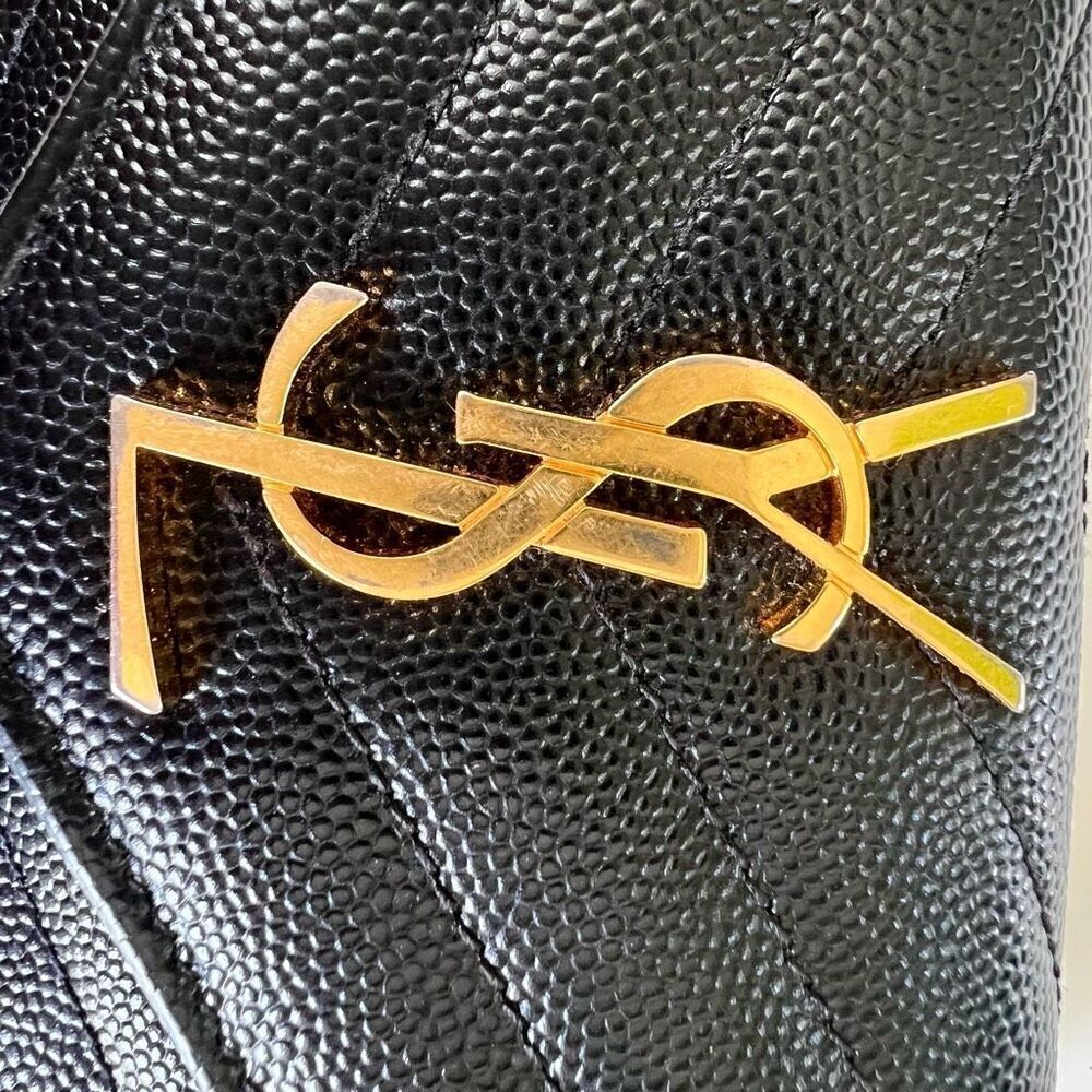 YVES Saint Laurent Women's Black Monogram Pebbled Envelope Wallet - Picture 2 of 5